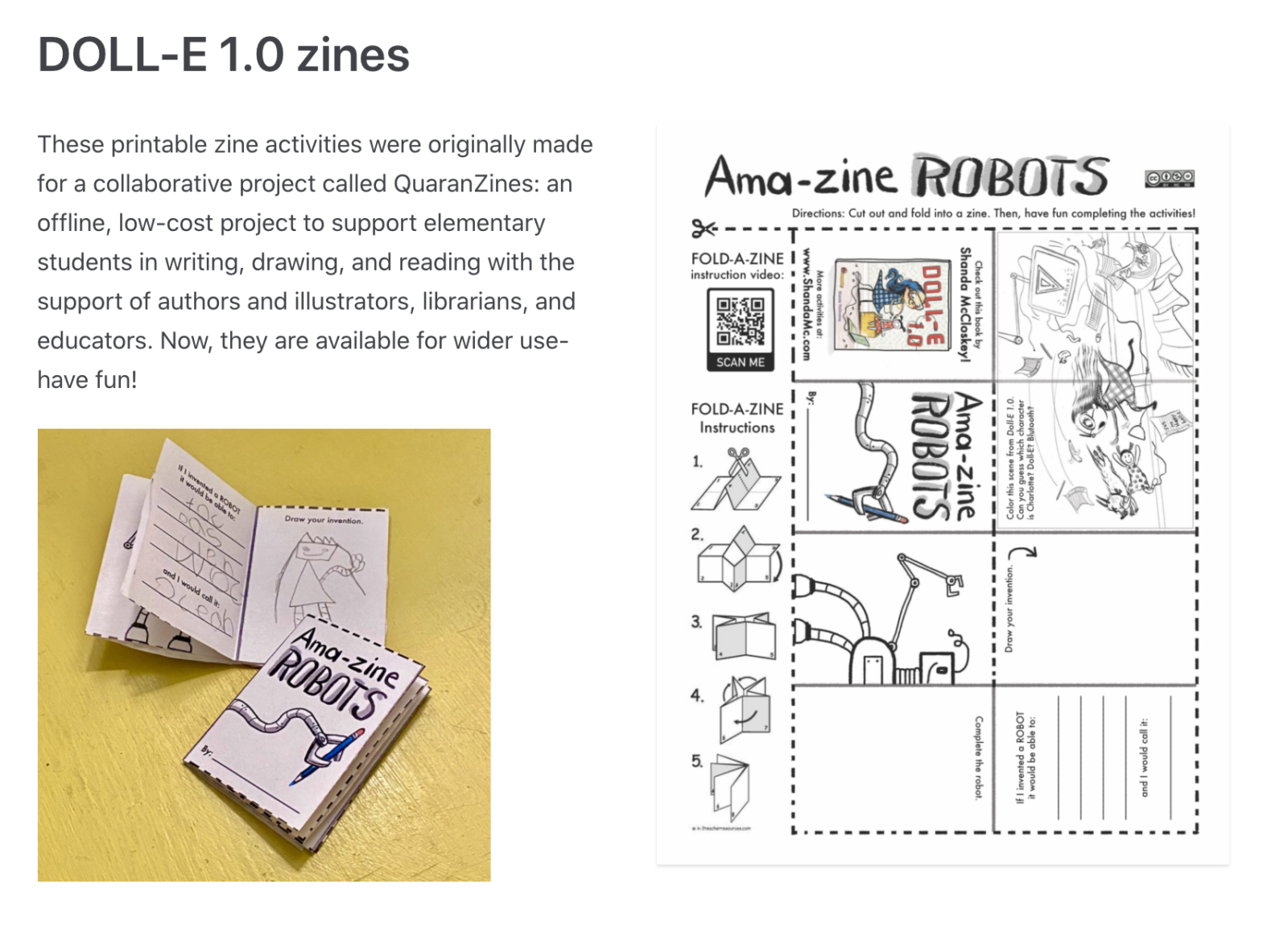 Example of Shanda McCloskey's ROBOT zine.