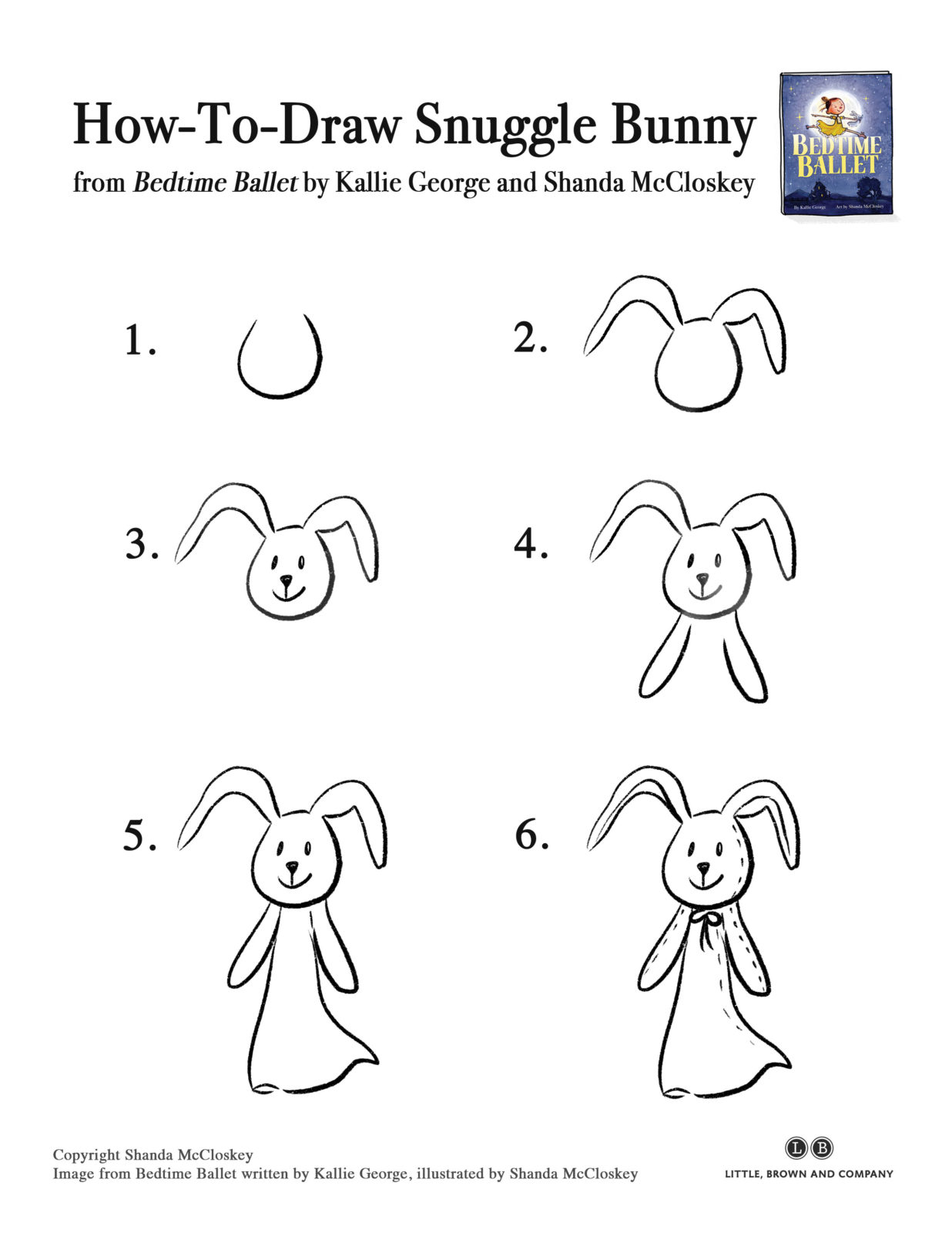 How-to-draw Snuggle Bunny from the book Bedtime Ballet